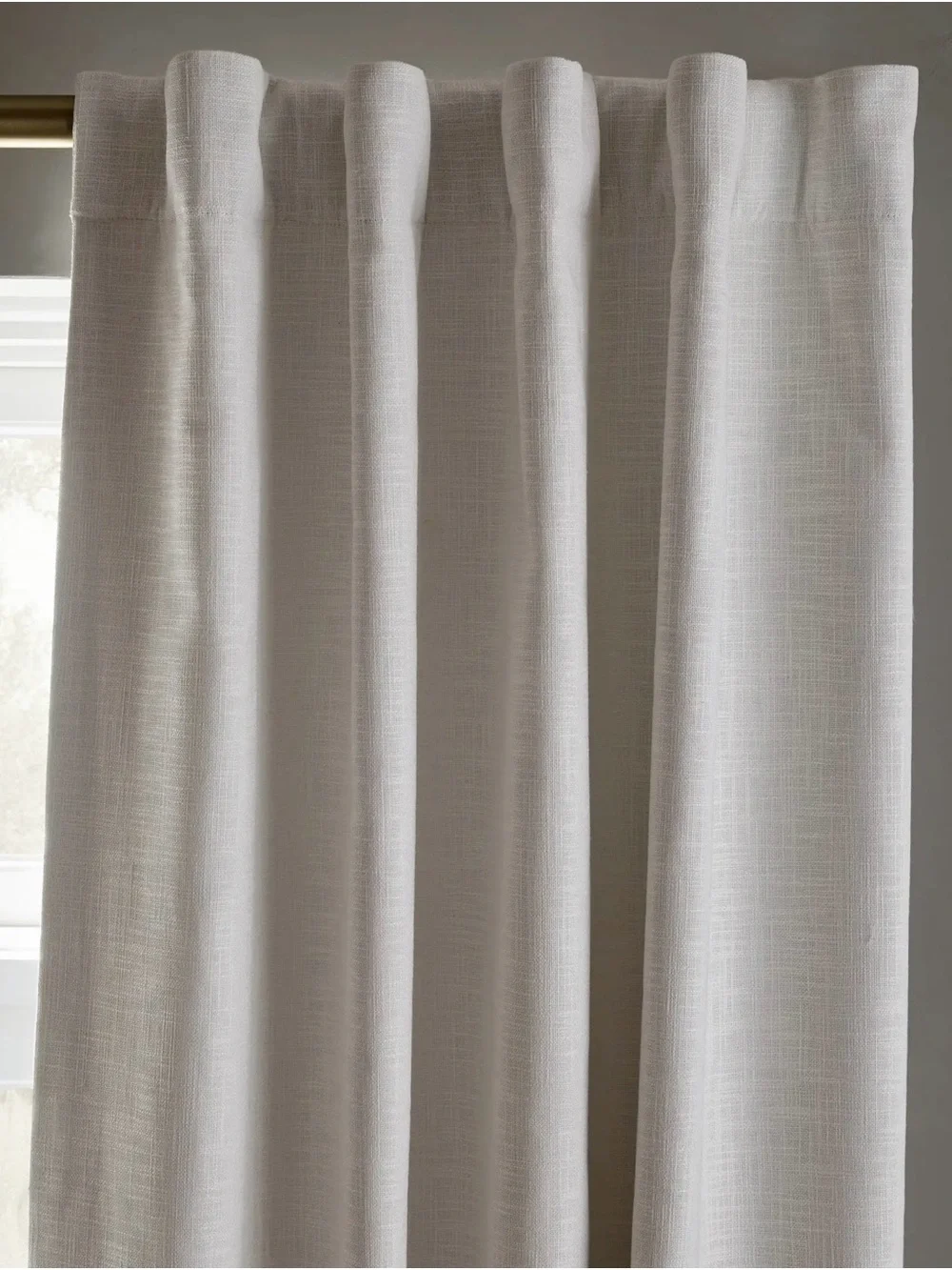 Quince Textured Cotton True Blackout Curtain Panel in White